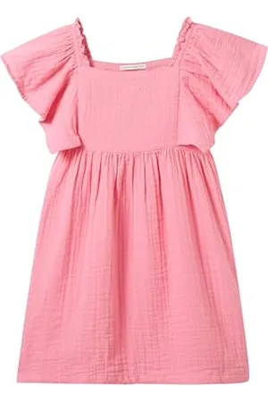 TOM TAILOR Mädchen Kinder Musslin Kleid mit Flügelärmlen , smart pink, 128/134
