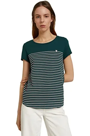 TOM TAILOR Damen 1012686 Streifen T-Shirt Mit Herz-Stickerei Auf Der Brust, , M EU