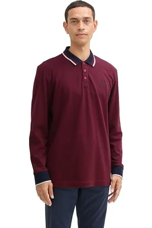 TOM TAILOR Herren 1043419 Longsleeve Basic Piqué Poloshirt, 36432-Burgundy Dark Red Two Tone, 3XL