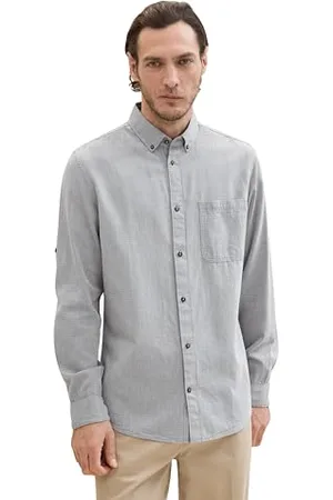 TOM TAILOR Herren Tailliertes Hemd mit Turn-Up Ärmeln, navy horizontal structure, M