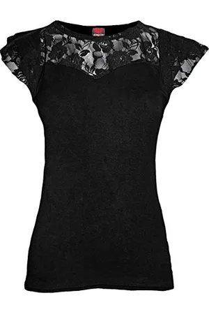 Spiral Gothic Elegance - Top mit Flügelärmeln & Spitze - - XL