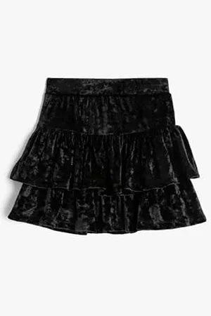 Koton Girls Velvet Skirt Ruffled Layered Elastic Waist