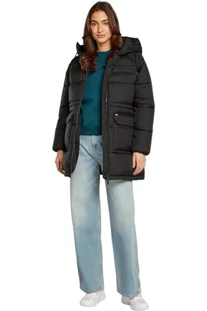 Tommy Hilfiger Damen Daunenmantel Midi Puffer mit Kapuze, (Black), S