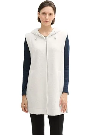 TOM TAILOR Damen 1043177 Teddy Weste mit Kapuze, 10315-Whisper White, XXL