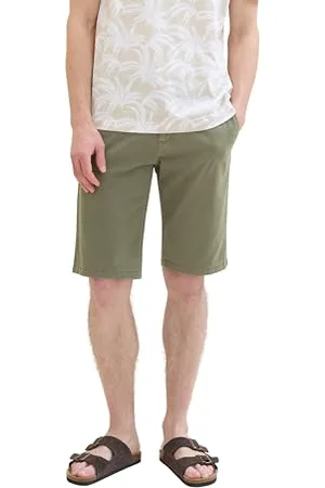 TOM TAILOR Herren Slim Chino Bermuda Shorts mit Stretch, olive structure print, 30