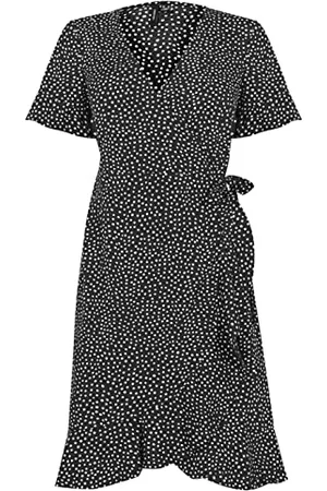 VERO MODA Damen Wickel-Kleid VMHenna Wrap Gepunktetes Mini-Kleid 10252951 Black: Tiny dots S