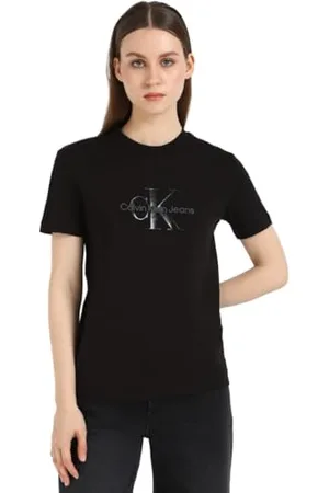 Calvin Klein Damen Glossy MONOLOGO Regular Tee S/S T-Shirt, , XS