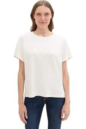 TOM TAILOR Damen 1043129 Basic T-Shirt mit Scuba-Stoff, 10315-Whisper White, Medium