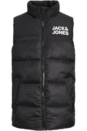 JACK & JONES JUNIOR JJETOBY Bodywarmer Collar SN JNR 12236914,Black/Print:White Logo On Chest,164