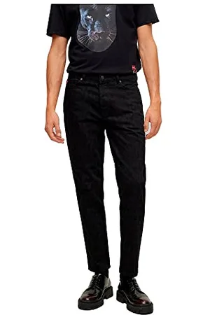 HUGO BOSS Herren 634 Tapered-Fit Jeans aus festem Denim mit Jaglion-Print Schwarz 34/34