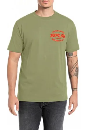 Replay Herren T-Shirt Kurzarm mit Logo-Print, Grün (Army 532), L