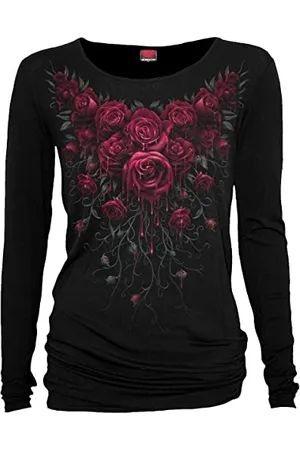 Spiral Direct Damen Blood Rose-Baggy Top Black Langarmshirt, , 38 (Herstellergröße: Medium)