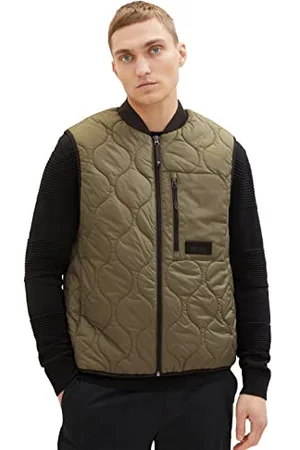 TOM TAILOR Herren 1036188 Quilted Steppweste mit Bomberkragen, 10415-Dusty Olive Green, M