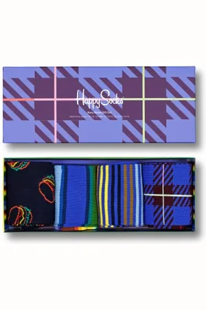 Happy Socks Farbenfrohe und fröhliche Socken 4-Pack Navy Socks Set Socken für Männer und Frauen, Blau (36-40)