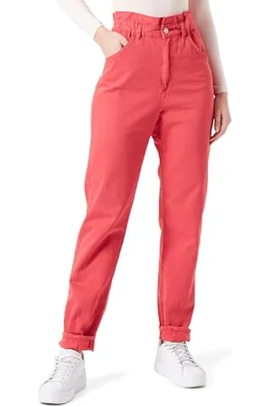 LTB Damen Jeanshose Calissa B - Jeans Damen mit Reißverschluss und SchrägTaschen, Plissierte Vorderseite und hoher Taille aus Baumwolle - Dunkel Rot Größe 31/30