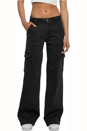 Urban classics Damen TB6037-Ladies High Waist Straight Denim Cargo Pants Hose, , 33