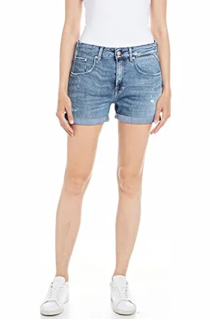 Replay Damen Jeans Shorts Anyta Baggy-Fit Bio, (Blau), 26W