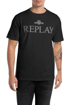 Replay Herren T-Shirt Kurzarm aus Baumwolle, Schwarz (Black 098), S