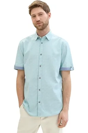 TOM TAILOR Herren Regular Fit Hemd mit Allover-Print, turquoise geometric design, XXL