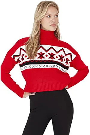 Trendyol Damen Pullover mit Rollkragen und Slogan Sweatshirt, , M