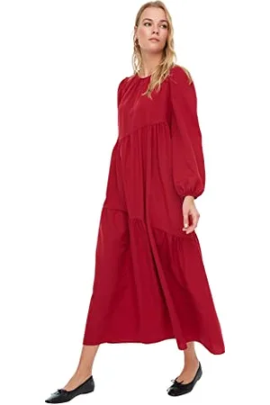Trendyol Damen Woman Design Maxi Smock Crew Neck Woven Dress Kleid, , 34