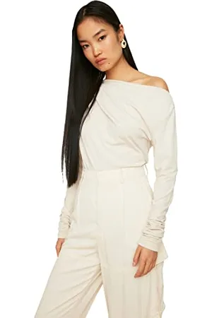 Trendyol Damen Kajakkragen drapierte gestrickte Bluse Blouse, , M