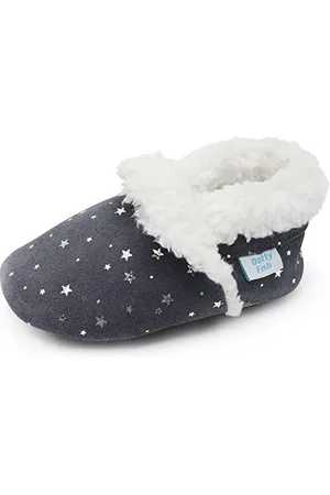 Dotty Fish Baby & Kleinkind Pantoffeln aus Wildleder – Rutschfest & Warm mit Fleecefutter – Barfußgefühl – . 18-24 Monate (23 EU)