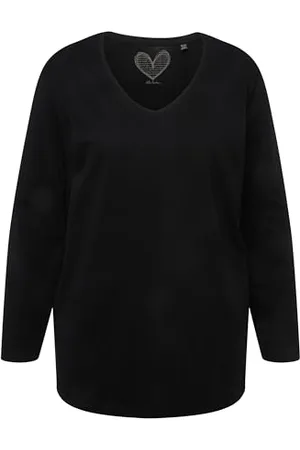 Ulla Popken Damen Basic-v-shirt, Langarm T-Shirts, , 58-60 EU