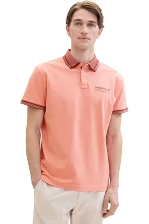 TOM TAILOR Herren Basic Piqué Poloshirt mit Logo-Print , Hazy Coral Rose, XXXL