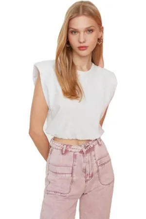 Trendyol Damen Casal Crop Gestricktes T-shirt T Shirt, , L EU