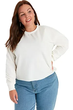 Trendyol Damen Rundhalsausschnitt, einfarbig, regulär, Übergröße Sweatshirt, , X-Large Plus