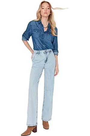 Trendyol Damen Herren Hoher Bund Weites Bein der 90er Jeans, Hellblau, 40 EU