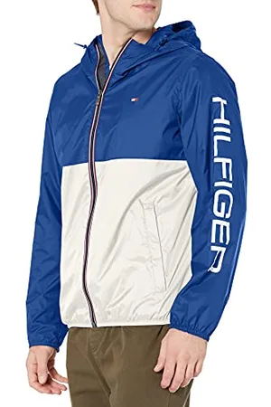 Tommy Hilfiger Herren Lightweight Active Water Resistant Hooded Rain Jacket Regenjacke, Königsblau/Eisfarbblock, L