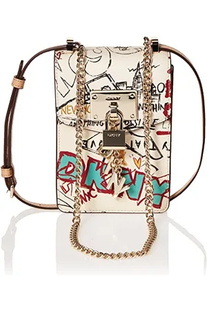 DKNY Damen Elissa N/S Phone Cr Umhängetasche, Weißer Graffiti