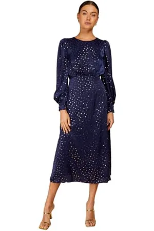 Little Mistress Damen Marineblaue Folien-Punkt-Midaxi Lässiges Abendkleid, , 40