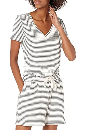 Amazon Damen Kurzärmeliger Playsuit mit V-Ausschnitt aus Superweichem Terry-Frottee (Früher Daily Ritual), , S