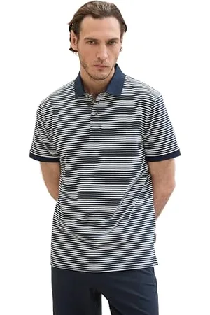 TOM TAILOR Herren Basic Poloshirt mit Streifen, navy multi stripe, M