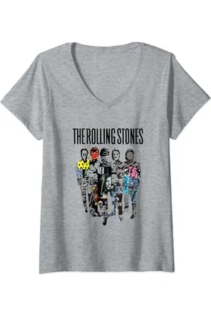 The Rolling Stones Rolling Stones Offizielle Silhouette Collage T-Shirt mit V-Ausschnitt