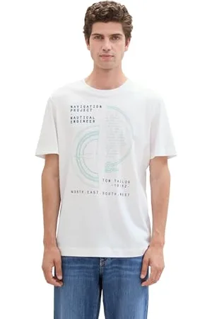 TOM TAILOR Herren 1043371 T-Shirt mit Print aus Baumwolle, 20000-White, XXL