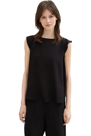 TOM TAILOR Damen Basic Bluse mit kurzen Flügelärmeln, deep black, XS