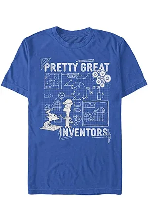 Disney Unisex Phineas And Ferb Really Great Inventors Schematics Organic Short Sleeve T-shirt, , XXL