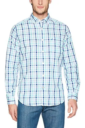 Nautica Herren Knitterfreies Langarm-Shirt mit Knopfleiste Hemd mit Button-Down-Kragen, , L
