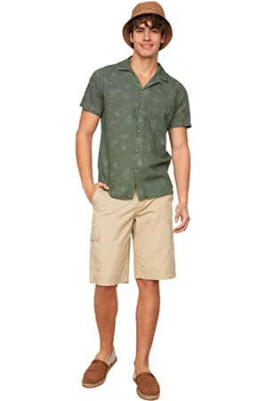 Trendyol Herren Leinen Apaş Kragen Kurzarm Normal SHIRT Hemd,