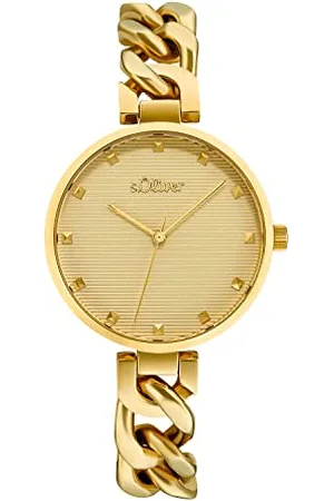 QS by s.Oliver Armbanduhr Damen Quarzuhr Analog, mit Edelstahl Armband, Gold, 3 bar Wasserdicht, Kommt in Uhren Geschenk Box, 2033522
