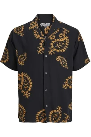 JACK & JONES Herren JORLUKE Party AOP Shirt SS BLK Kurzarmhemd 12251079, ,S