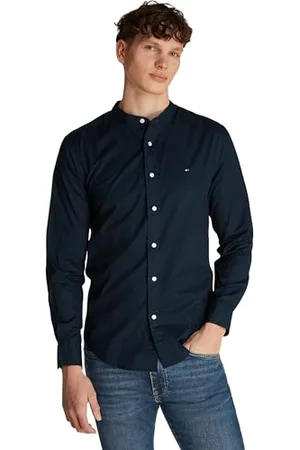 Tommy Hilfiger Herren Hemd Flex Poplin Solid Mao Regular Fit, Blau (Desert Sky), M