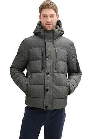 TOM TAILOR Herren 1043707 Pufferjacke mit Abnehmbarer Kapuze, 28007-Grey Garment Dye Structure, XXL