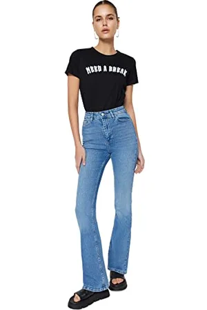Trendyol Damen Gerade Fackel Hohe Taille Jeans