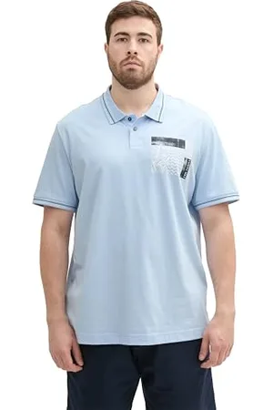 TOM TAILOR Herren Plussize Basic Poloshirt mit kleinem Print, windsurf blue, 4XL