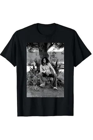 Bob Marley Official Black And White Stripe Photo T-Shirt